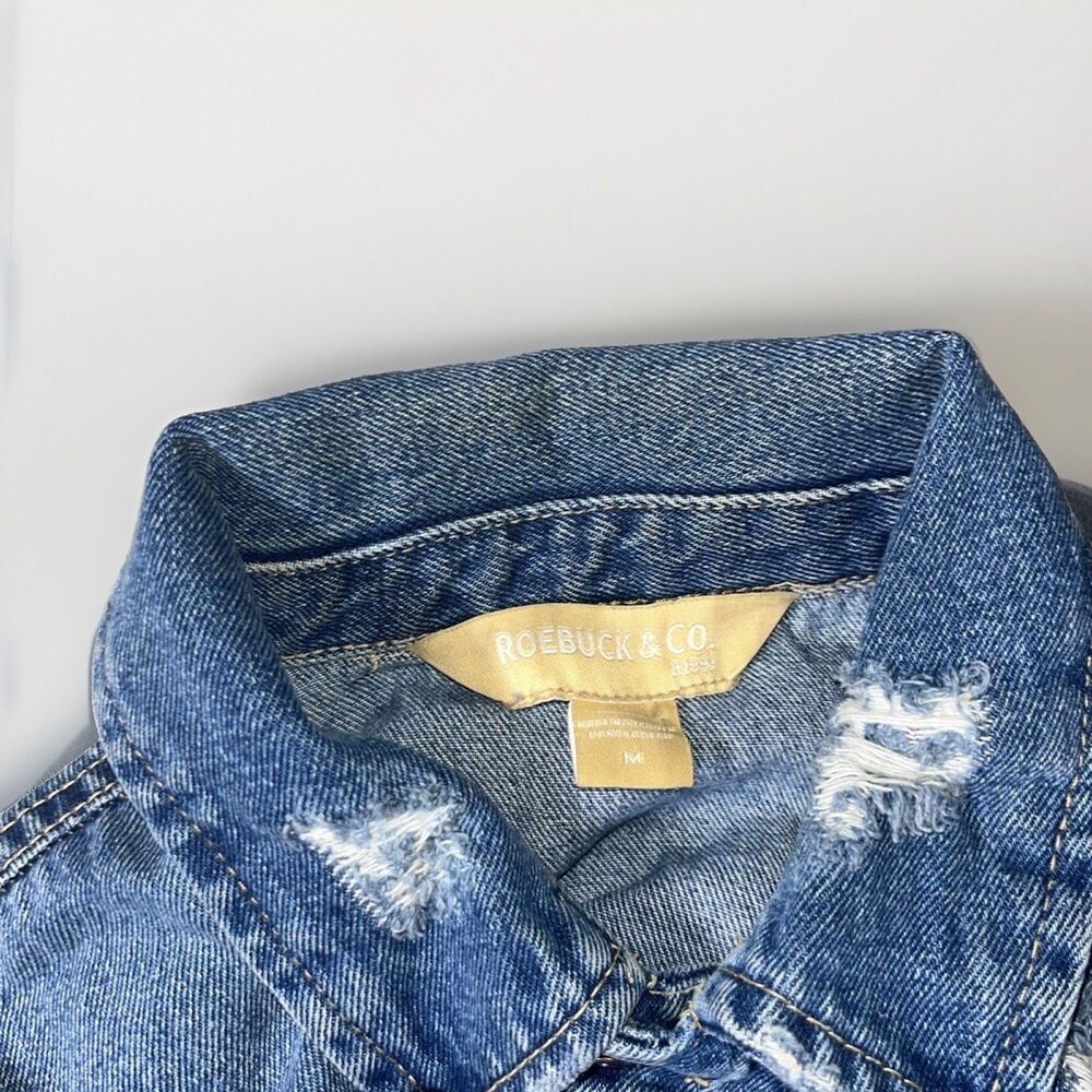 Vintage Distressed Roebuck and  Jean Jacket Blue Denim Sz M Button Up Women’s - Picture 8 of 8
